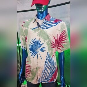 Tommy Bahama Deco Palmetto Button Up Shirt Men’s XL 100% Silk Hawaiian